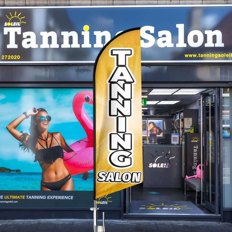 Tanning Salon Signs - 11FT Tanning Salon Advertising Swooper Flag with Pole Kit, Ground Stake(3.4m)