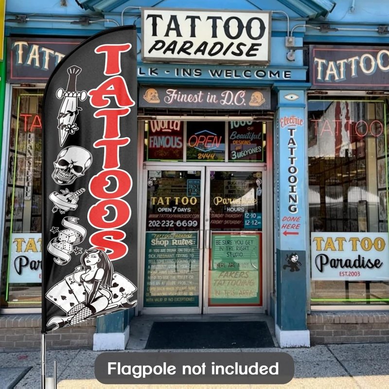 Tattoos Sign - 8FT Tattoos Advertising Swooper Flag (Flagpole Not Included 3.4)