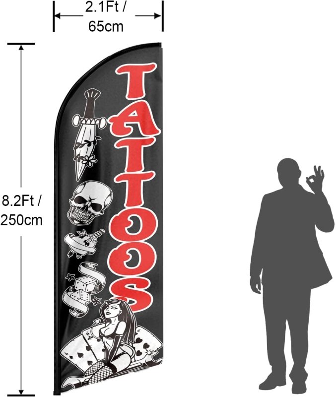 Tattoos Sign - 8FT Tattoos Advertising Swooper Flag (Flagpole Not Included 3.4)