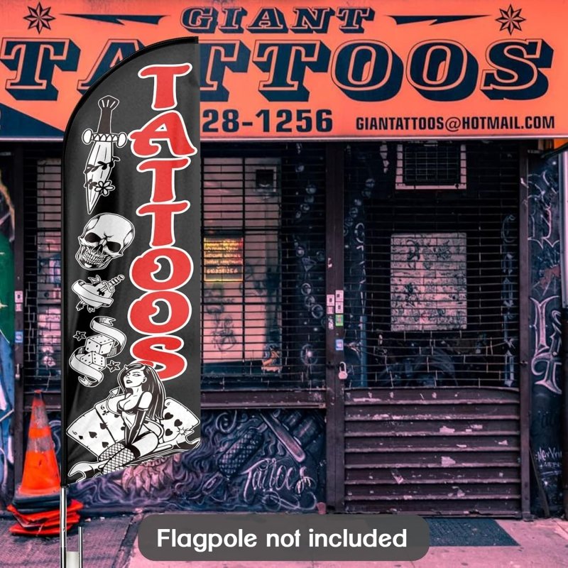 Tattoos Sign - 8FT Tattoos Advertising Swooper Flag (Flagpole Not Included 3.4)