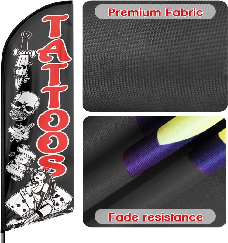 Tattoos Sign - 8FT Tattoos Advertising Swooper Flag (Flagpole Not Included 3.4)