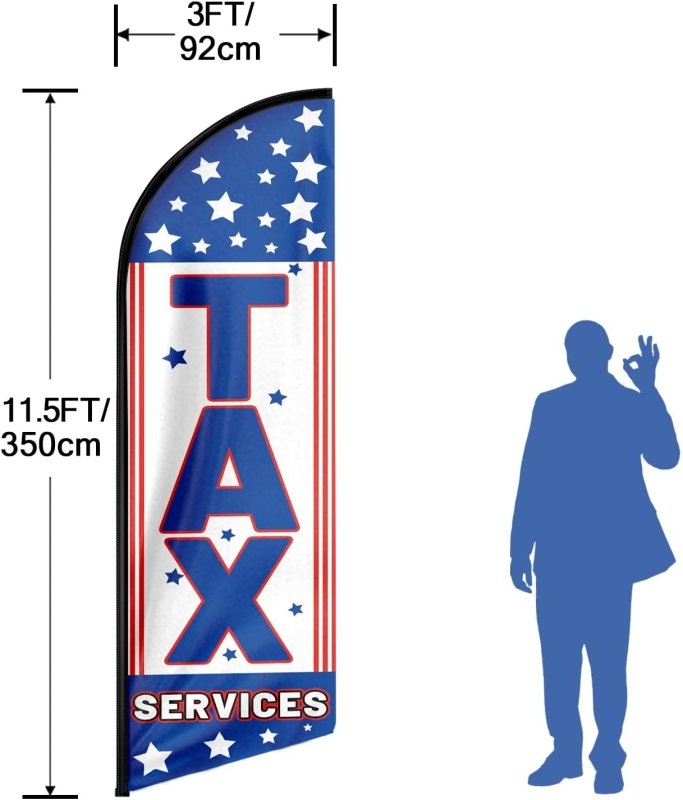 Tax Service Sign - 11FT Tax Services Advertising Swooper Feather Flag Fit 15FT Flagpole(Flagpole Not Included 4.3)