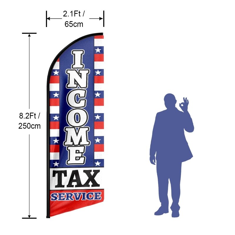 Tax Service SIGN - 8FT Income Tax Service Advertising Swooper Flag (Flagpole Not Included 3.4)