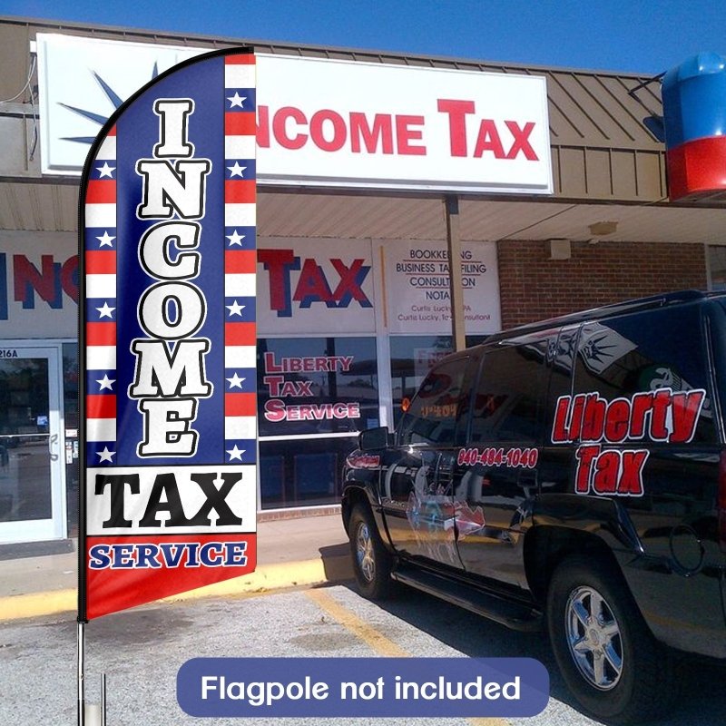 Tax Service SIGN - 8FT Income Tax Service Advertising Swooper Flag (Flagpole Not Included 3.4)