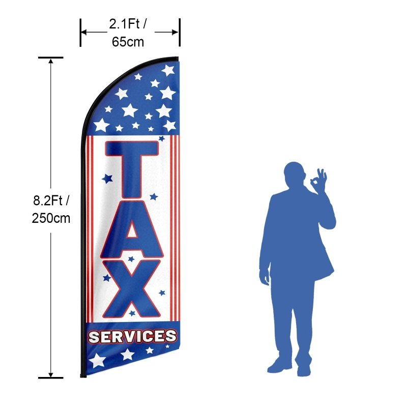 Tax Service SIGN - 8FT Tax Services Advertising Swooper Flag (Flagpole Not Included 3.4)