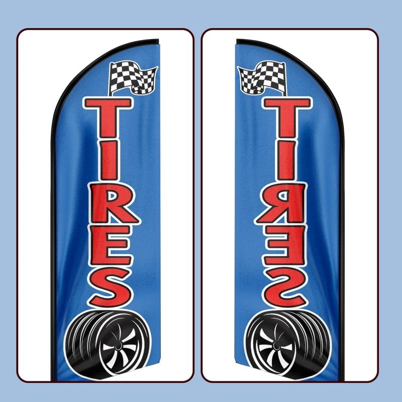 Tire Shop Flags - 11FT Tires Advertising Swooper Flag Fit 15FT Flagpole (Flagpole Not Included 4.3)