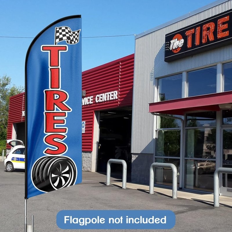 Tire Shop Flags - 11FT Tires Advertising Swooper Flag Fit 15FT Flagpole (Flagpole Not Included 4.3)