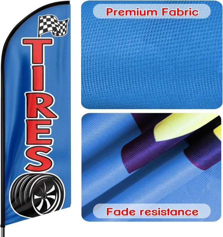 Tire Shop Flags - 11FT Tires Advertising Swooper Flag Fit 15FT Flagpole (Flagpole Not Included 4.3)