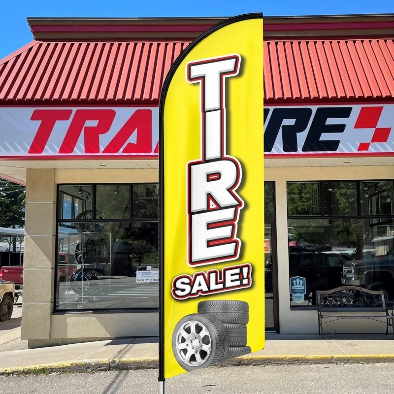 Tire Shop Flags - 11FT Windless Tire Shop Feather Flag with Aluminum Alloy Flagpole Kit(3.4m)