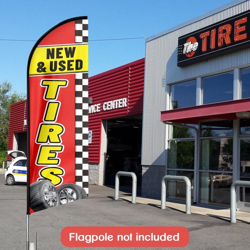 Tire Shop Flags - 8FT Tires Advertising Swooper Flags (Flagpole Not Included 3.4)