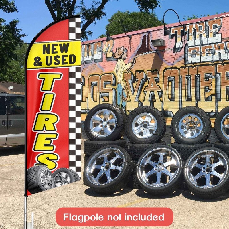 Tire Shop Flags - 8FT Tires Advertising Swooper Flags (Flagpole Not Included 3.4)