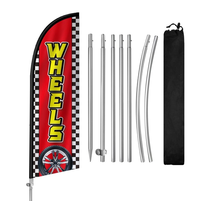 Tire Shop Signs - 8FT Wheels 02 Banner Feather Flag with Stainless Steel Pole Kit(2m flag set)