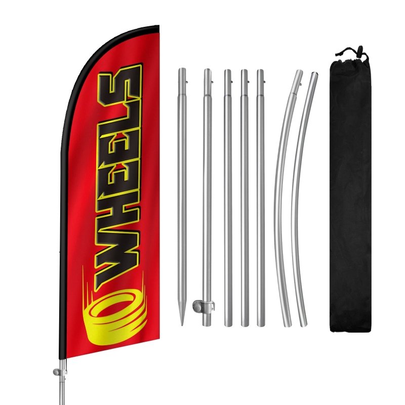 Tire Shop Signs - 8FT Wheels Banner Feather Flag with Stainless Steel Pole Kit(2m flag set)