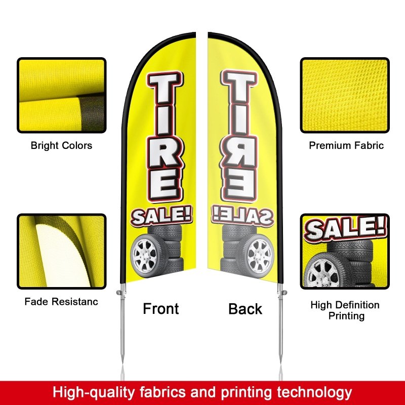 Tire Signs For Sale - 8FT Tire Sales Banner Feather Flag with Stainless Steel Pole Kit(2m flag set)