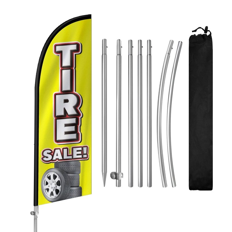 Tire Signs For Sale - 8FT Tire Sales Banner Feather Flag with Stainless Steel Pole Kit(2m flag set)