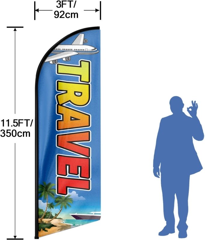 Travel Flag - Travel Themed Feather Flag, 11FT Travel Advertising Swooper Flag Fit 15FT Flagpole(Flagpole Not Included 4.3)