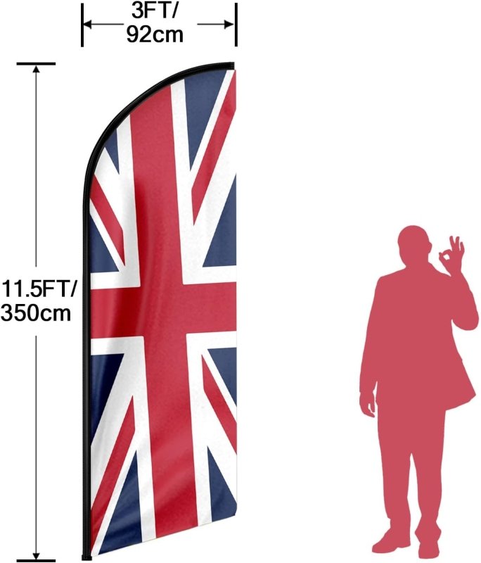 United Kingdom Themed Feather Flag, 11FT United Kingdom Advertising Swooper Flag Fit 15FT Flagpole(Flagpole Not Included 4.3)