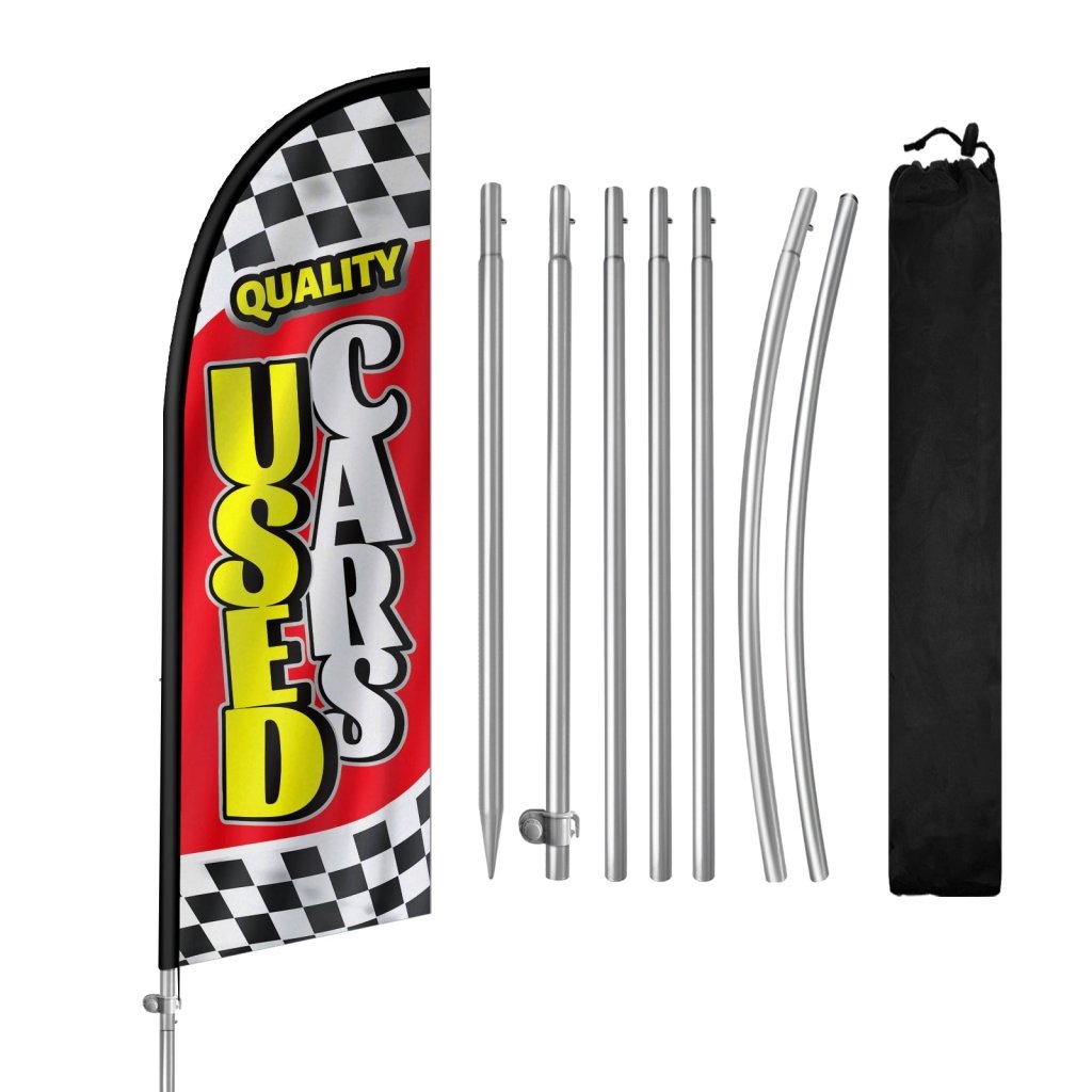 Used Car Signs - 8FT Used Cars Banner Feather Flag with Stainless Steel Pole Kit(2m flag set)