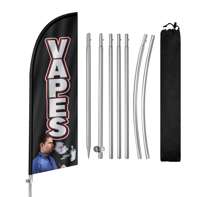 Vape Shop Signs - 8FT Vapes Banner Feather Flag with Stainless Steel Pole Kit(2m flag set)