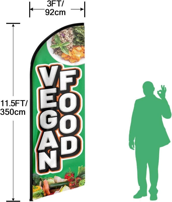 Vegan Flag - 11FT Vegan Food Advertising Swooper Feather Flag Fit 15FT Flagpole(Flagpole Not Included 4.3)