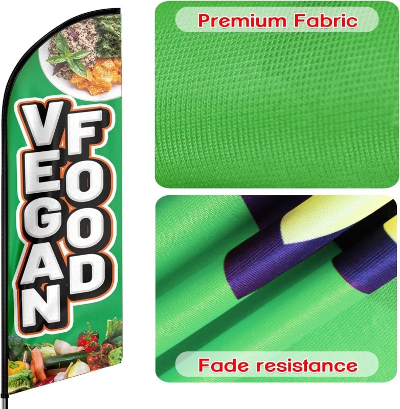 Vegan Flag - 11FT Vegan Food Advertising Swooper Feather Flag Fit 15FT Flagpole(Flagpole Not Included 4.3)