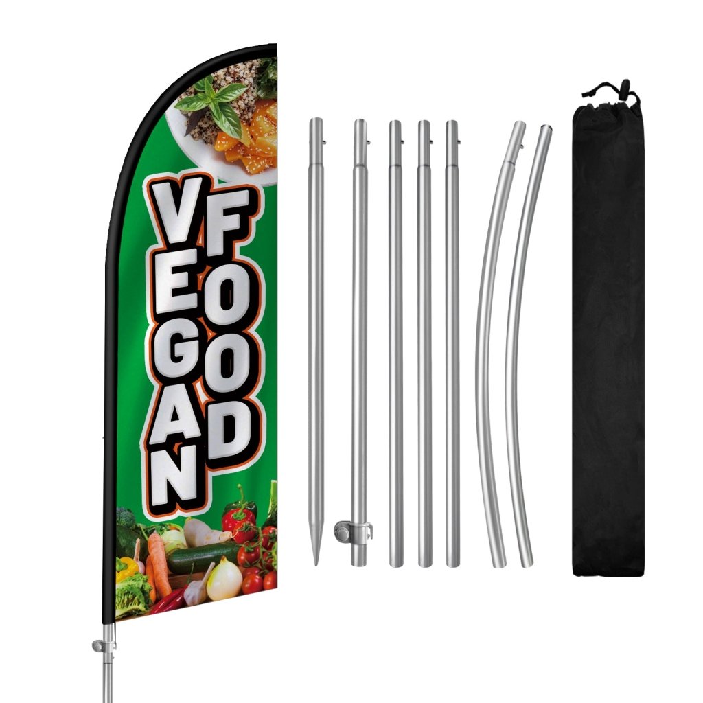 Vegan FLAG - 8FT Vegan Food Banner Feather Flag with Stainless Steel Pole Kit(2m flag set)