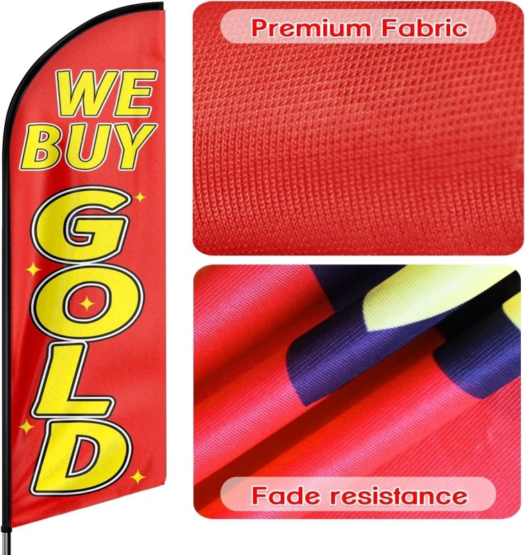 We Buy Gold Flags - 11FT We Buy Gold Advertising Swooper Feather Flag Fit 15FT Flagpole(Flagpole Not Included 4.3)