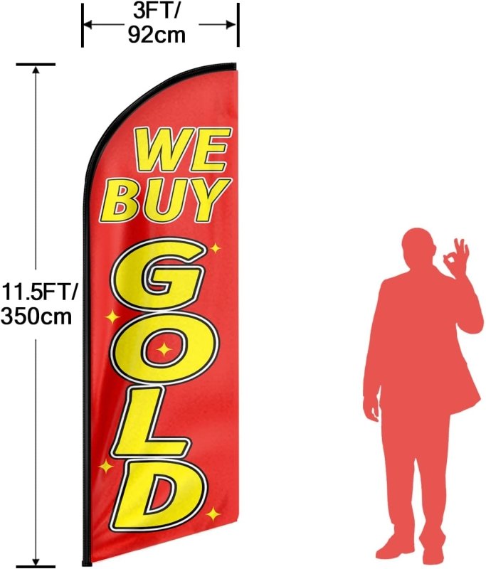 We Buy Gold Flags - 11FT We Buy Gold Advertising Swooper Feather Flag Fit 15FT Flagpole(Flagpole Not Included 4.3)