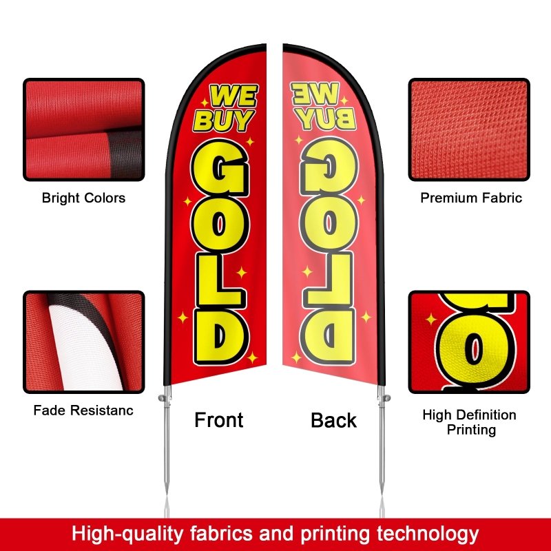 We Buy Gold Flags - 8FT We Buy Gold Banner Feather Flag with Stainless Steel Pole Kit(2m flag set)