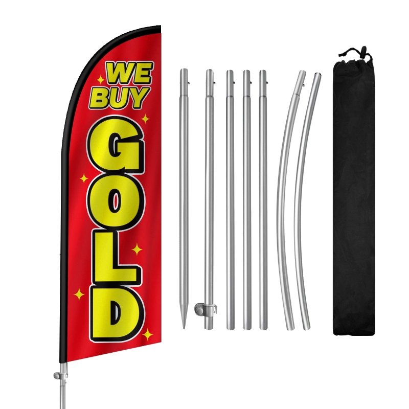 We Buy Gold Flags - 8FT We Buy Gold Banner Feather Flag with Stainless Steel Pole Kit(2m flag set)