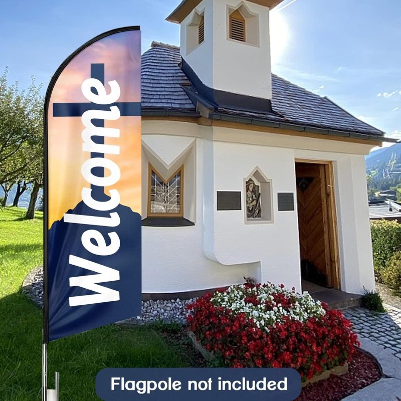 Welcome Flag - 11FT Welcome Advertising Swooper Flag Fit 15FT Flagpole(Flagpole Not Included 4.3)