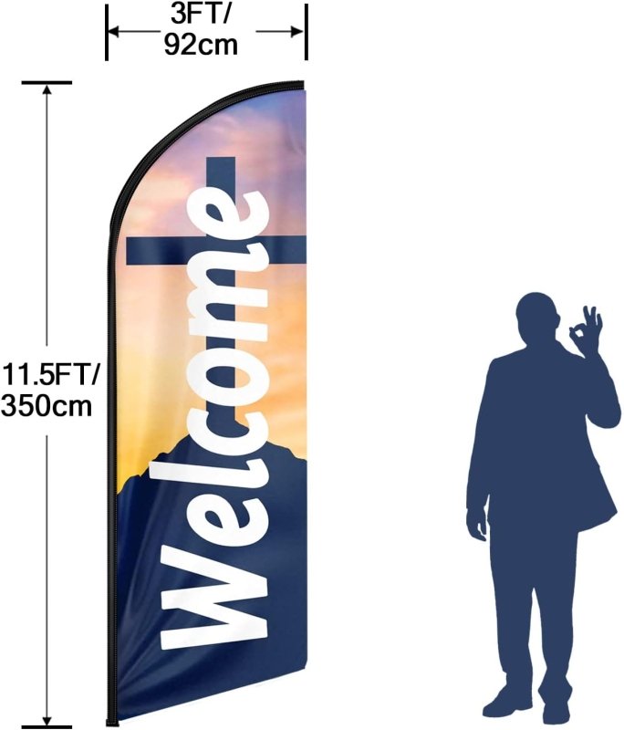 Welcome Flag - 11FT Welcome Advertising Swooper Flag Fit 15FT Flagpole(Flagpole Not Included 4.3)