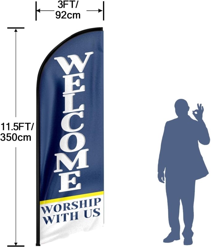 Welcome Flag - 11FT Welcome - Blue Advertising Swooper Flag Fit 15FT Flagpole(Flagpole Not Included 4.3)