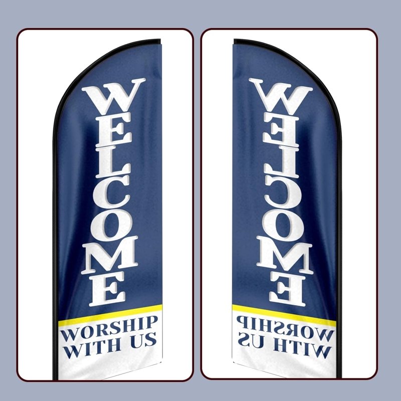 Welcome Flag - 11FT Welcome - Blue Advertising Swooper Flag Fit 15FT Flagpole(Flagpole Not Included 4.3)