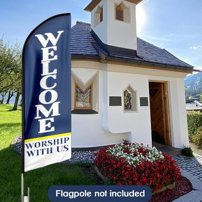 Welcome Flag - 11FT Welcome - Blue Advertising Swooper Flag Fit 15FT Flagpole(Flagpole Not Included 4.3)