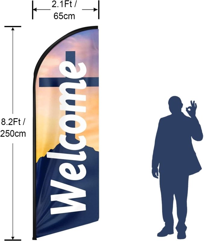 Welcome Flag - 8FT Religion Welcome Advertising Swooper Flag(Flagpole Not Included 3.4)