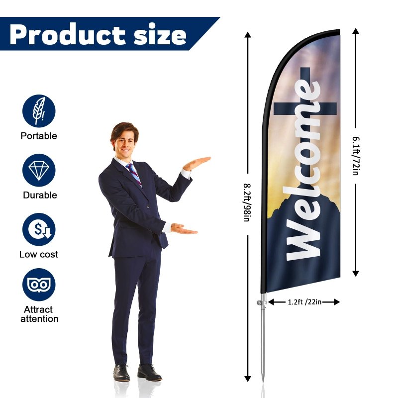 Welcome Flag - 8FT Religion Welcome Banner Feather Flag with Stainless Steel Pole Kit(2m flag set)