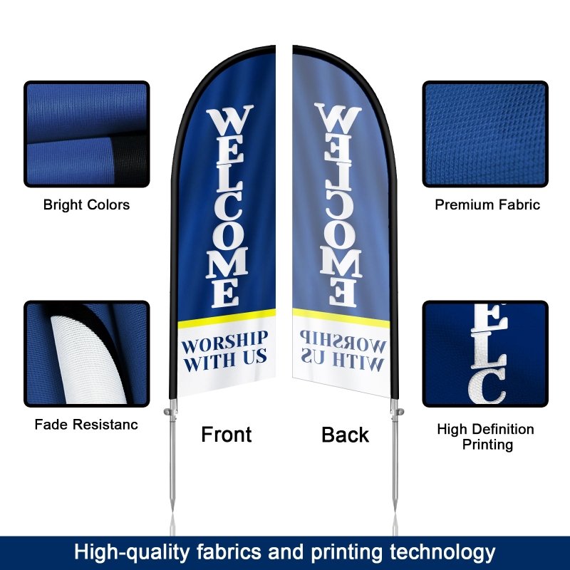 Welcome Sign - 8FT Welcome Blue Banner Feather Flag with Stainless Steel Pole Kit(2m flag set)