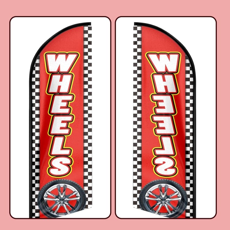 Wheels Themed Feather Flag, 8FT Wheels Advertising Swooper Flag(Flagpole Not Included 3.4)