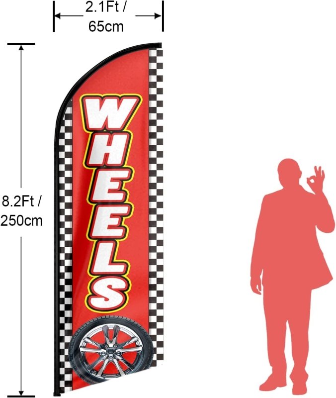 Wheels Themed Feather Flag, 8FT Wheels Advertising Swooper Flag(Flagpole Not Included 3.4)