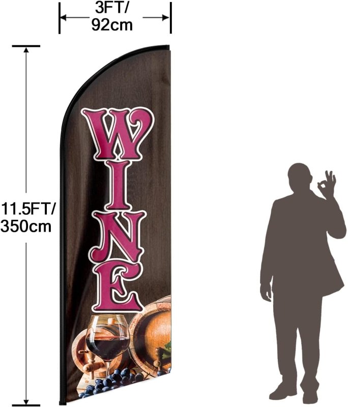 Wine Flag - 11FT Wine Advertising Swooper Flag Fit 15FT Flagpole(Flagpole Not Included 4.3)