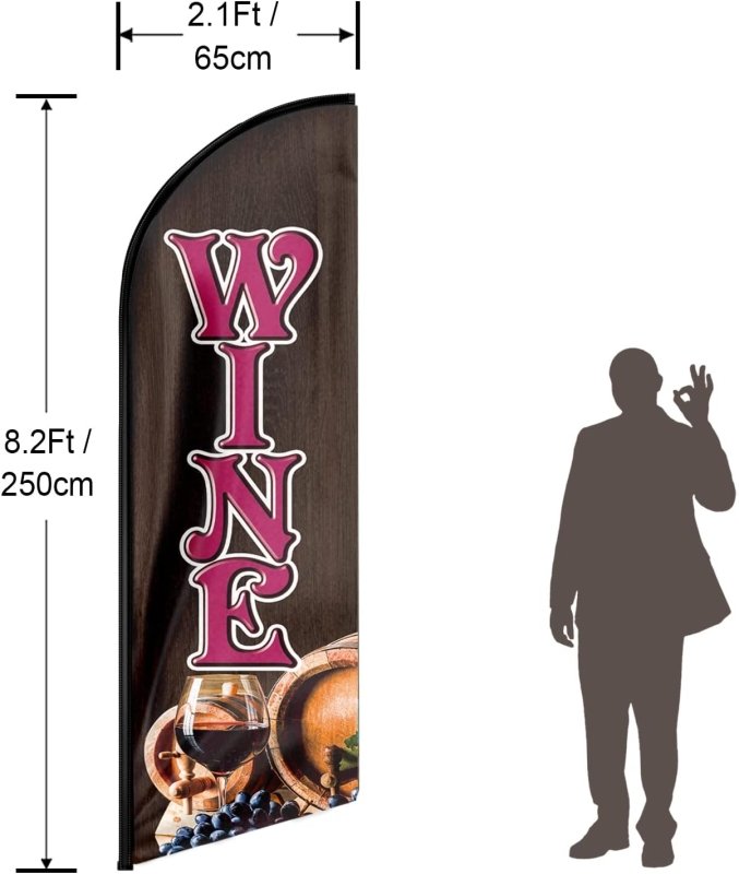 Wine Flag - 8FT Wine Advertising Swooper Flag(Flagpole Not Included 3.4)