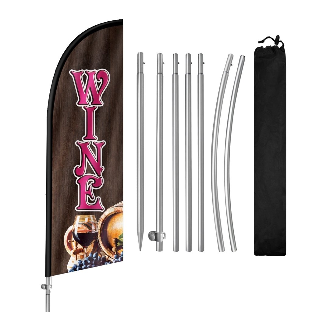 Wine Flag - 8FT Wine Banner Feather Flag with Stainless Steel Pole Kit(2m flag set)